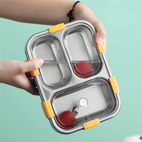 huskitchen small stainless steel lunch box food container 3 compartment|3.